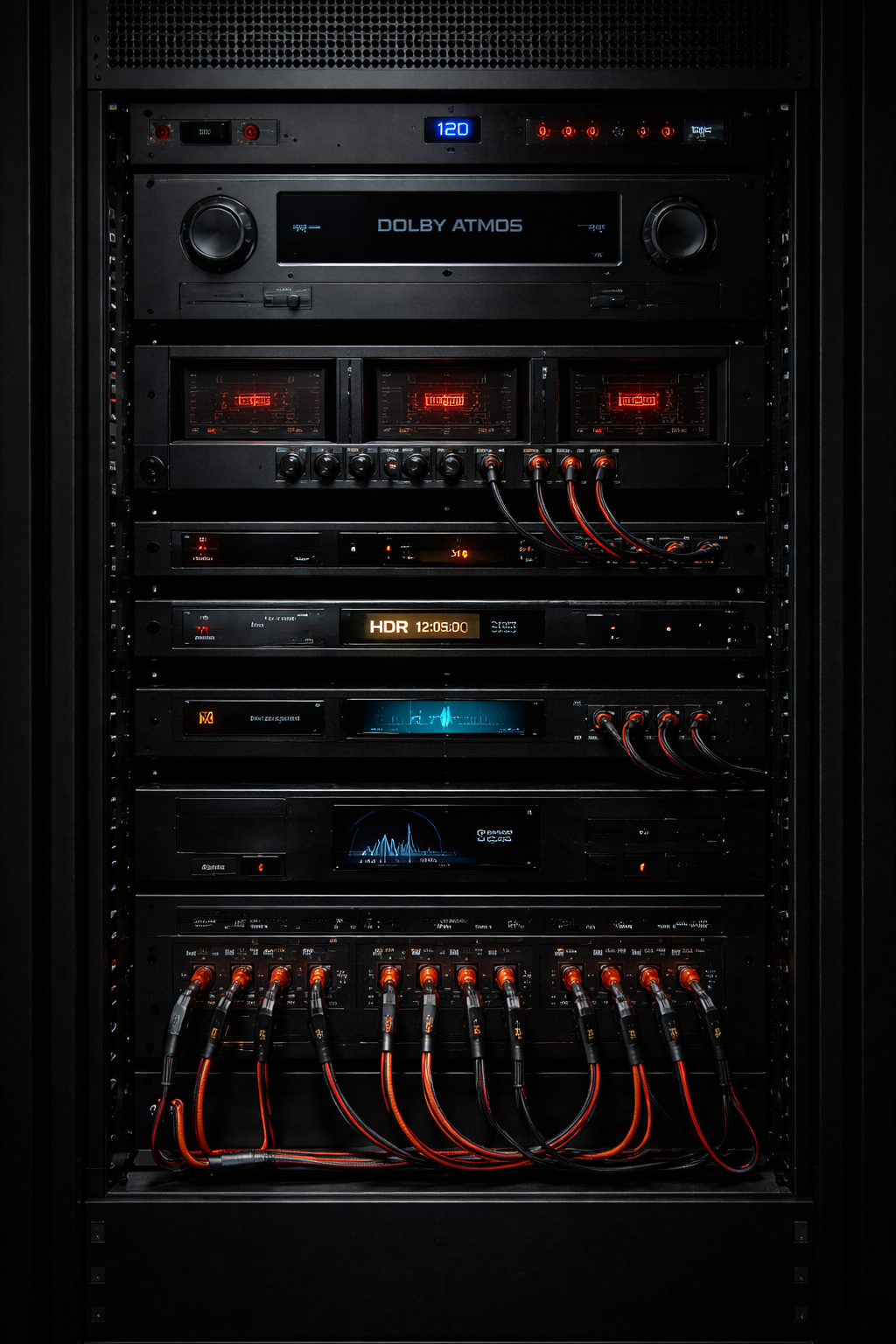 AV rack with Dolby Atmos and HDR equipment